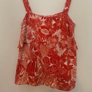 H&M Red Floral Ruffle Tank Top
